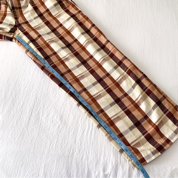 Free People Love Buzz trousers wide leg high waist cotton pants brown & ivory S - Picture 9 of 12